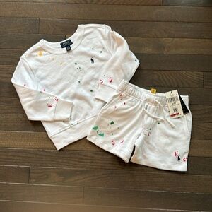 Ralph Lauren paint splash fleece short set. NWT. White. 2T